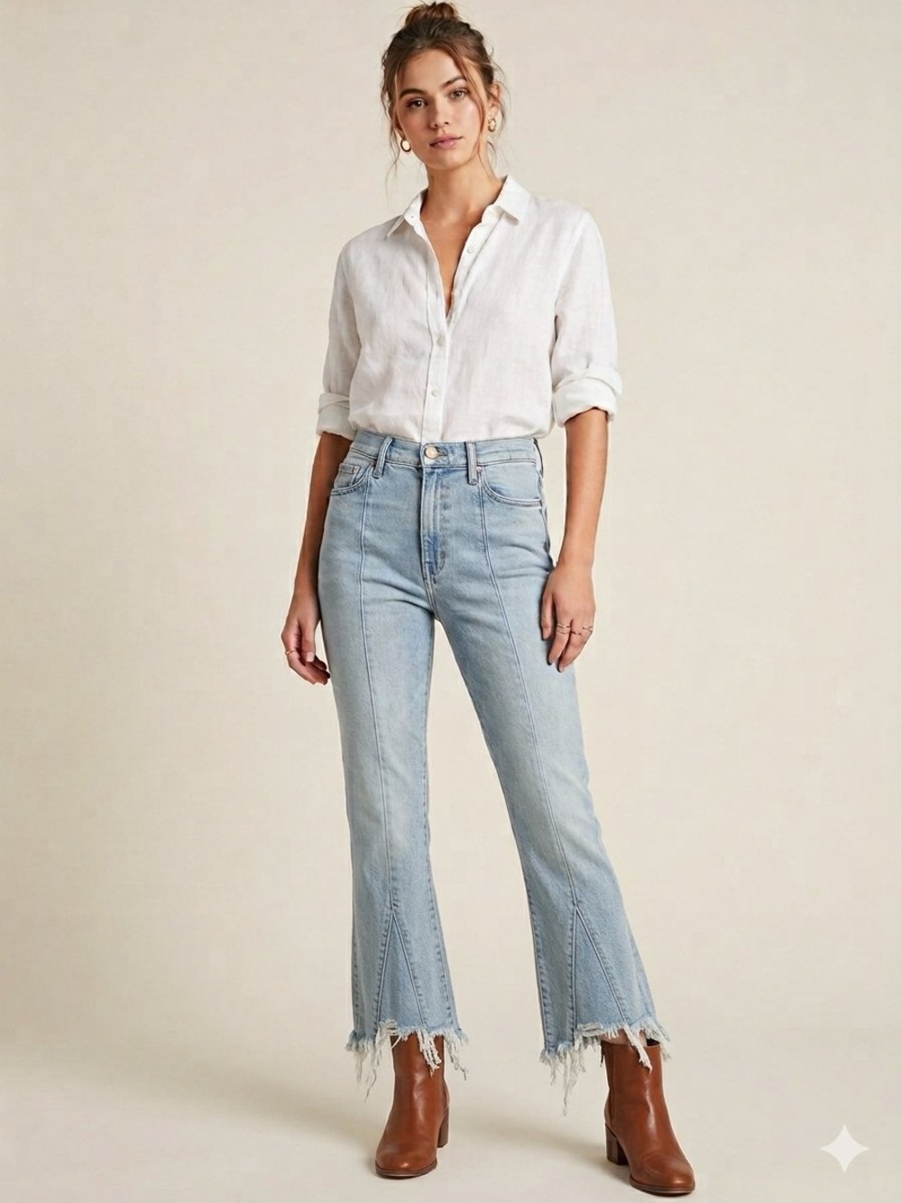 MOTHER The Insider Crop Pointy Fray Jeans 29 Lets Get It Together Split Hem Blue